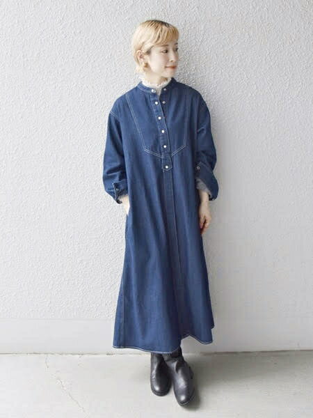 新品♥SHIPS any:〈洗濯機可能〉デニム ブザム シャツ ワンピース SHIPS any シャツワンピース any:「洗濯機可能」デニム ブザム シャツ