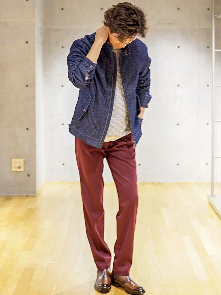 MEN'S BIGIのブライトサージストレッチパンツを使ったコーディネートを紹介します。｜Rakuten Fashion(楽天ファッション／旧楽天ブランドアベニュー)1592695