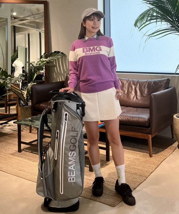 WOMEN>BEAMS GOLF 14ゲージ LABEL ORANGE ニット ラインロゴ 休日限定 ORANGE