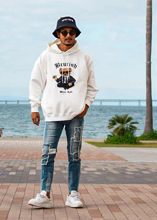 アトリエgg ニュースペーパー柄トップス adamsJUGGLER | Retro Engine/(M)Brutish Bear Mafia Hoodie | Rakuten