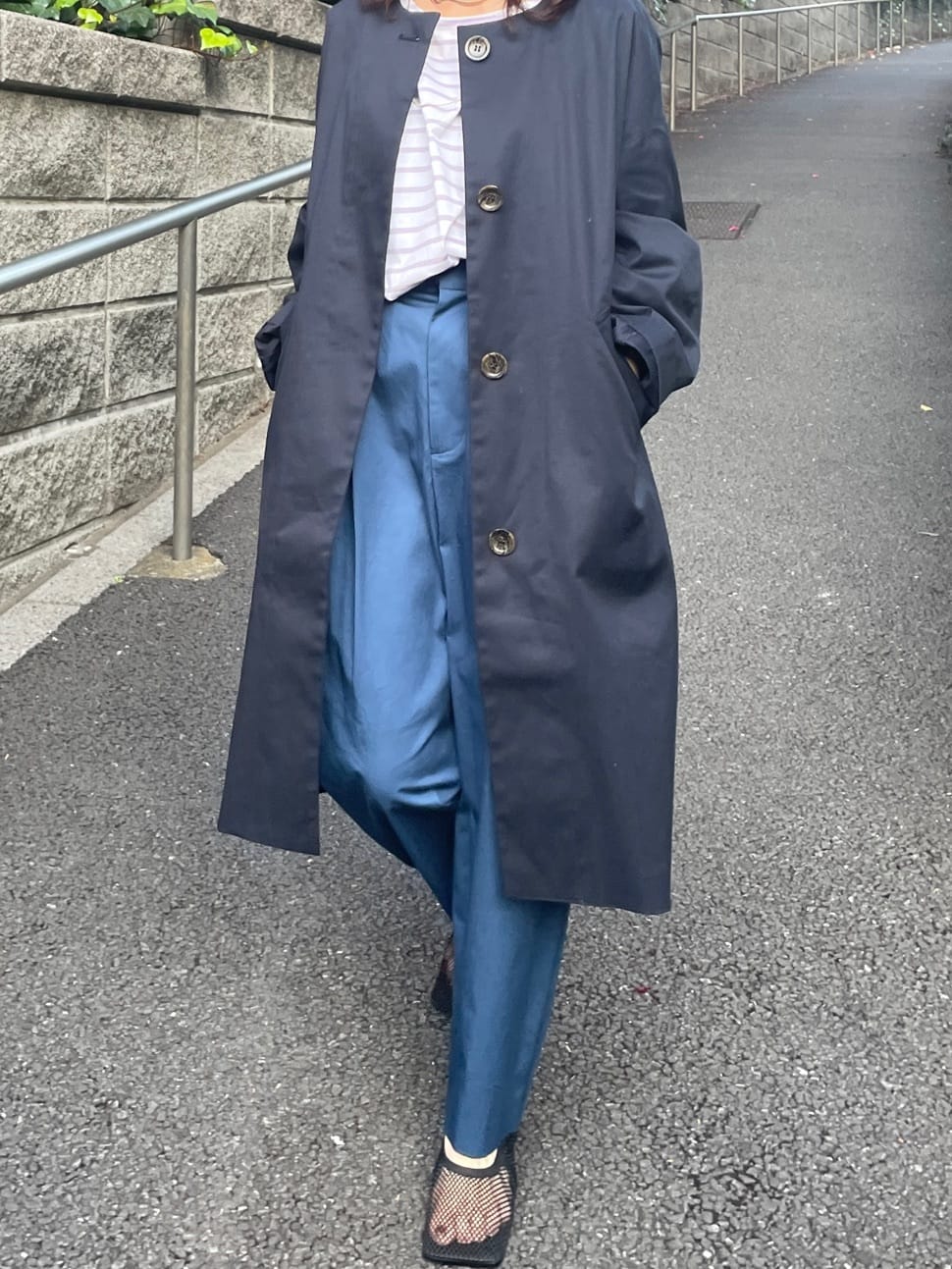 BLACK BY MOUSSYのno collar long coatを使ったコーディネート