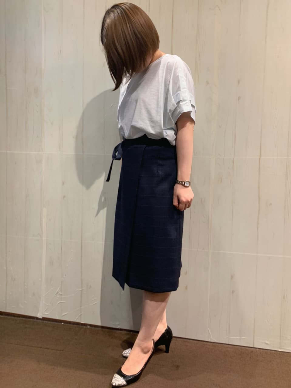 TAKA-Qのウール混ストレッチ フレアースカート ウィンドペン紺(セットアップ可能)を使ったコーディネートを紹介します。｜Rakuten Fashion(楽天ファッション／旧楽天ブランドアベニュー)2245906