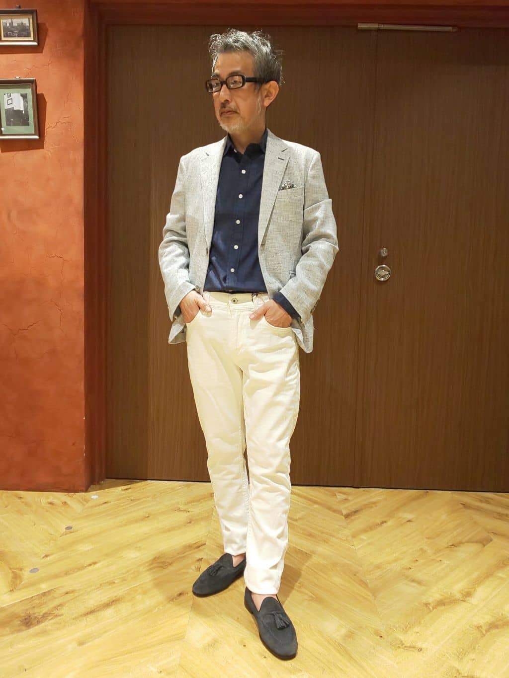 MEN'S BIGIの麻調TRドライミックスメランジストレッチジャケットを使ったコーディネートを紹介します。｜Rakuten Fashion(楽天ファッション／旧楽天ブランドアベニュー)2363779