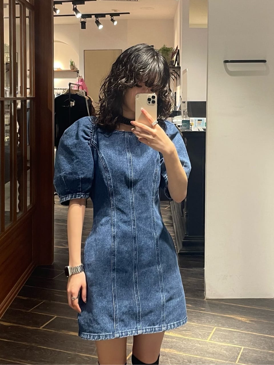 ダークブラウン 茶色 moussy gather sleeve dress ギャザースリーブ