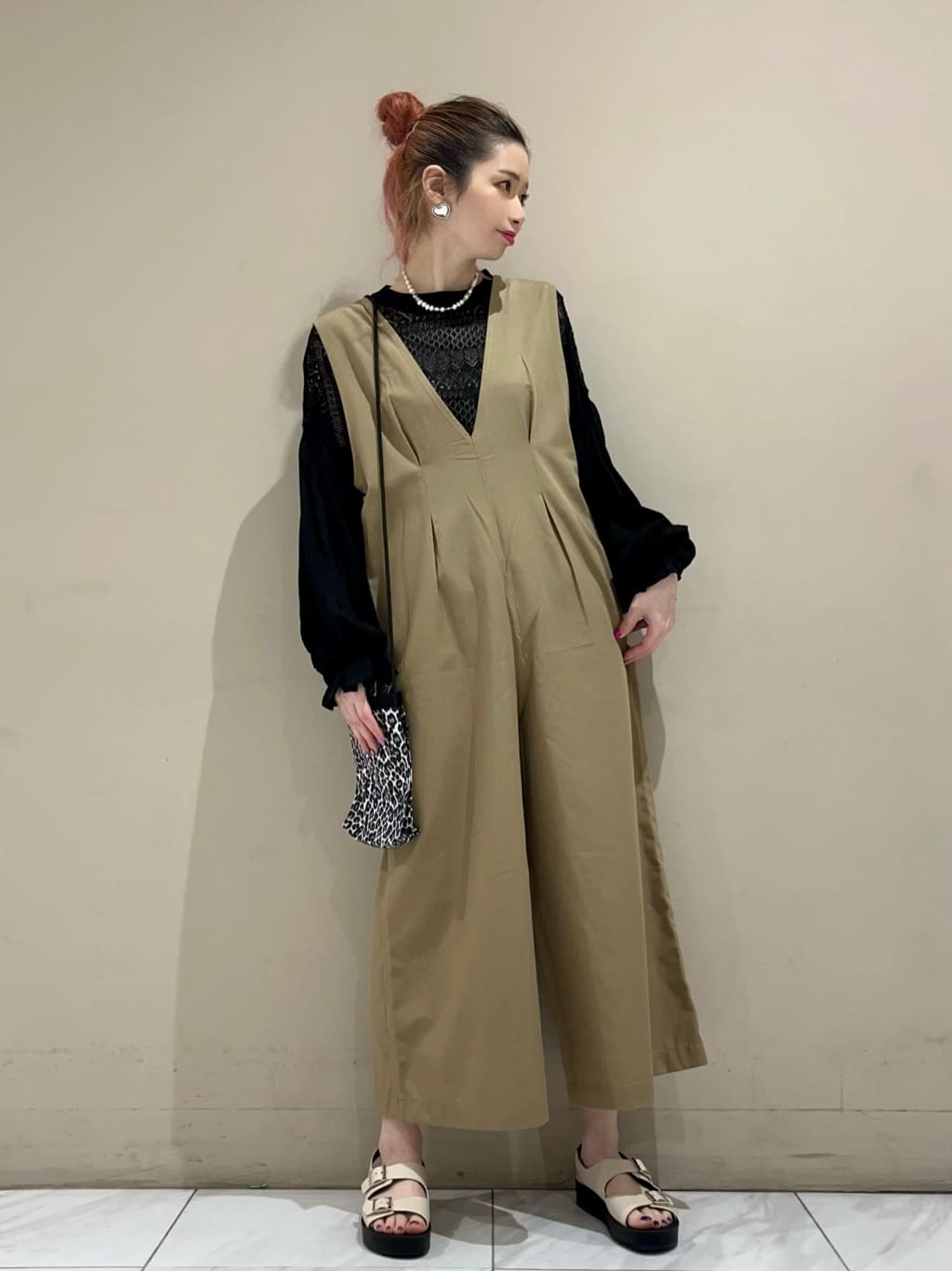 綿麻混サロペット