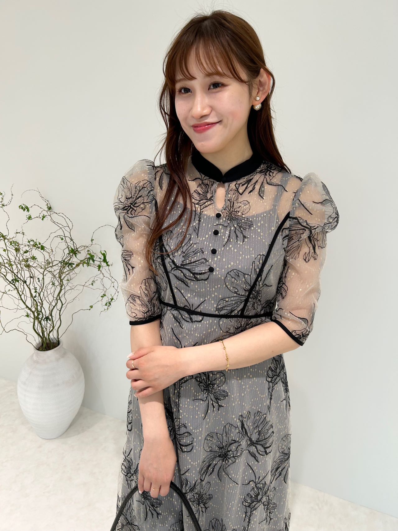 Leja | LEJA-配色パイピング花柄ラメレースワンピースドレス 結婚式