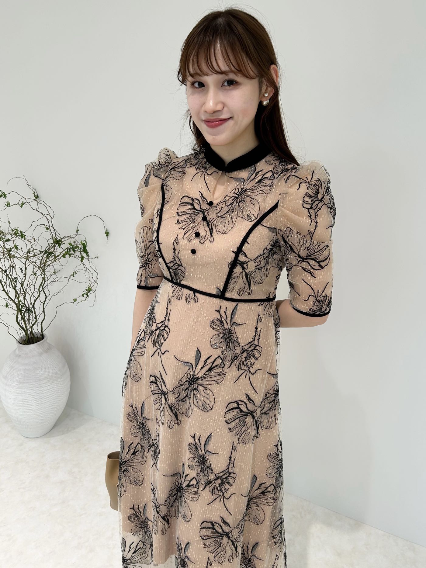 Leja | LEJA-配色パイピング花柄ラメレースワンピースドレス 結婚式