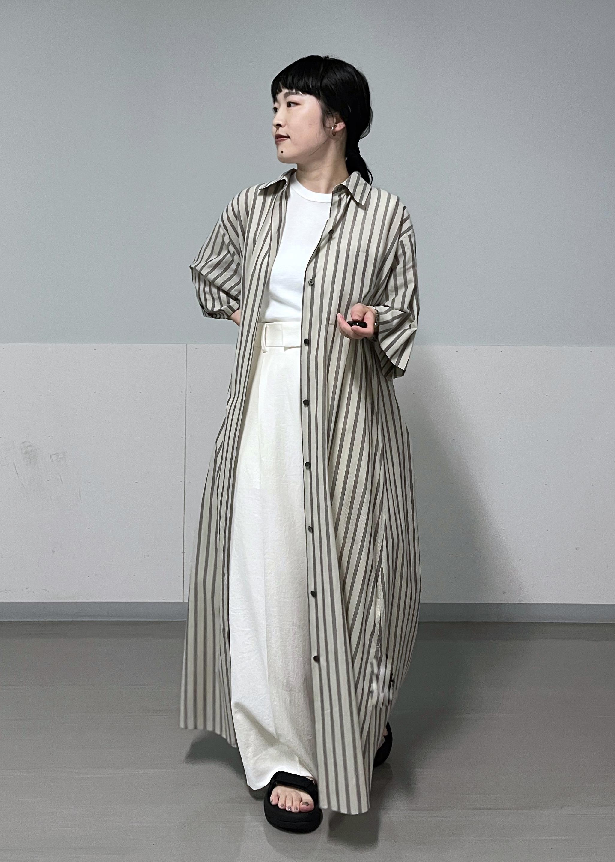 ワッシャーローンシャツワンピース わざとらしく / 無地・ストライプ 