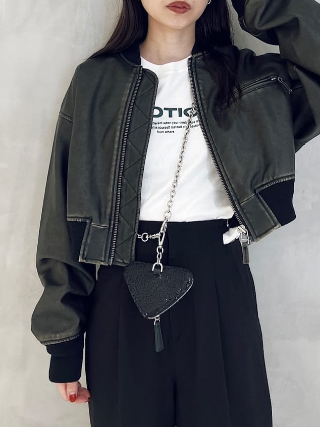 SLYのVINTAGE F/LEATHER CROP ブルゾンを使ったコーディネート