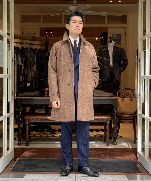 BEAMS MENのBEAMS PLUS / ハリスツイード バルカラー コートを使った