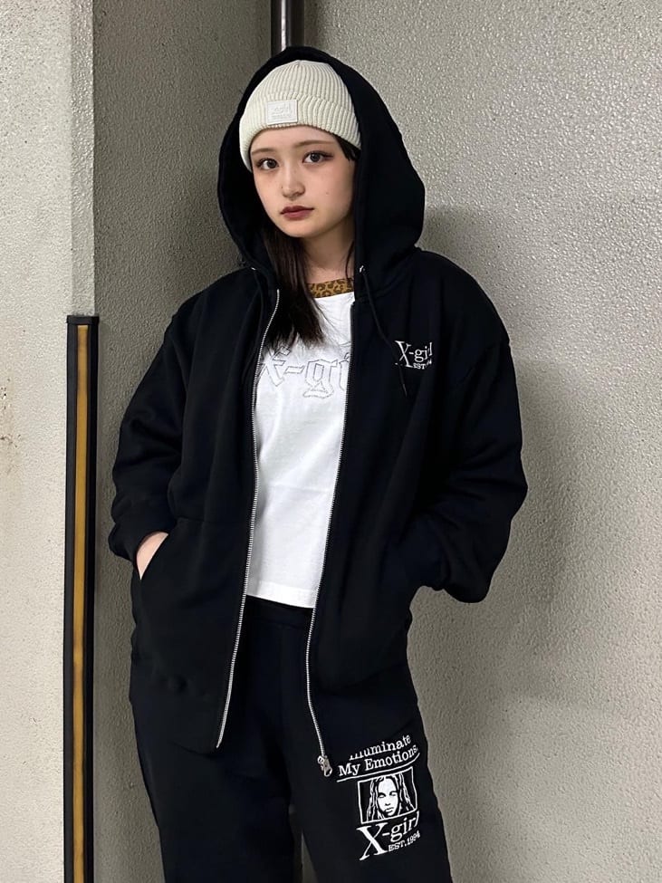 X-girlのMY EMOTIONS ZIP UP SWEAT HOODIE パーカー X-girlを使った