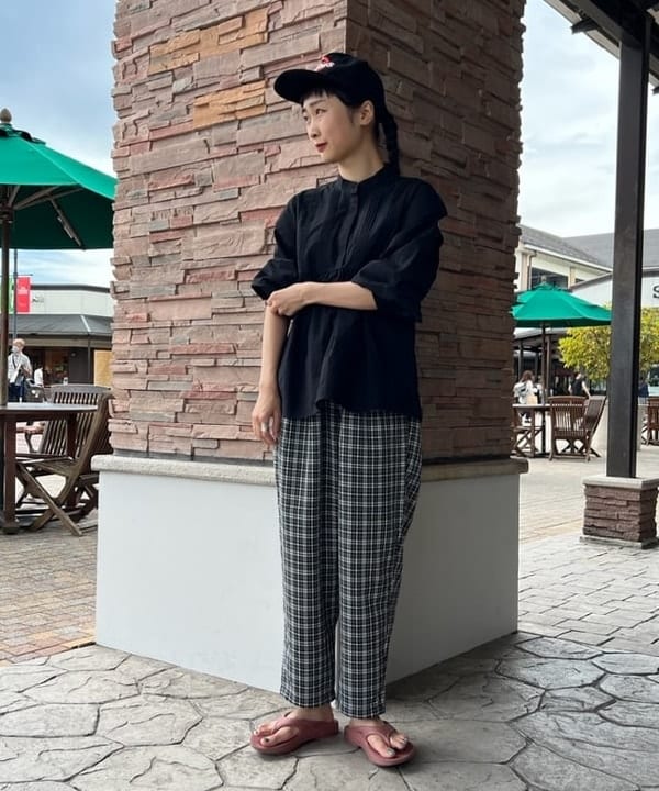 NO ID セパレートZIPワイドトラウザーズ 美品 赤チェック レッド