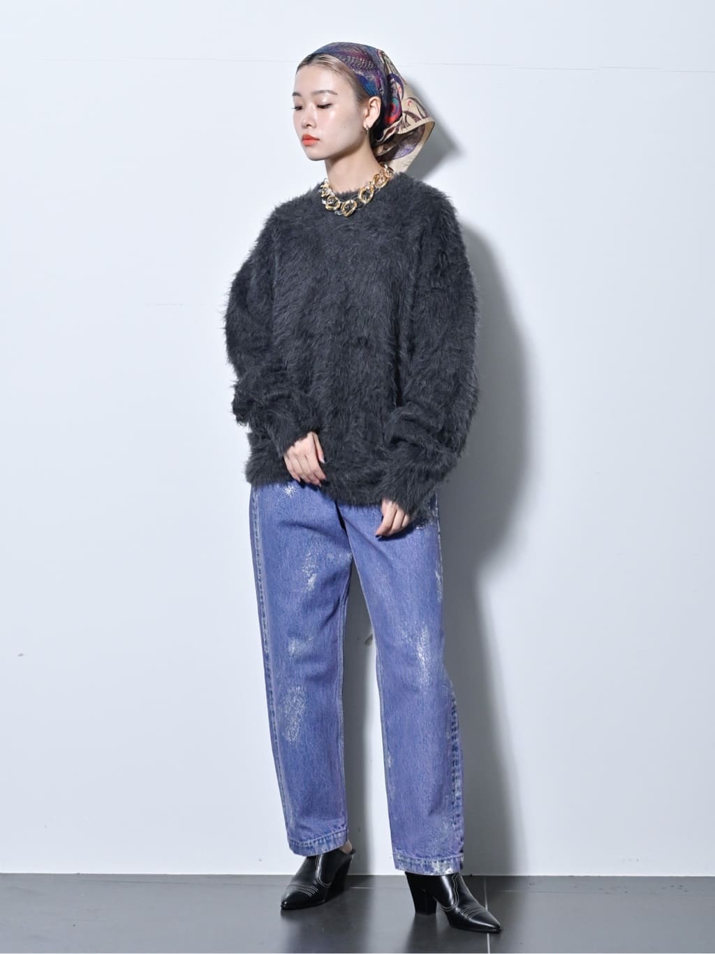 CITYSHOPのBRUSHING KNIT PULLOVER:ニットを使ったコーディネート