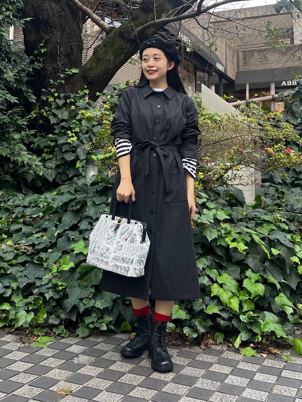 agnes b. | 細ボーダー コットン 長袖 Tシャツ 