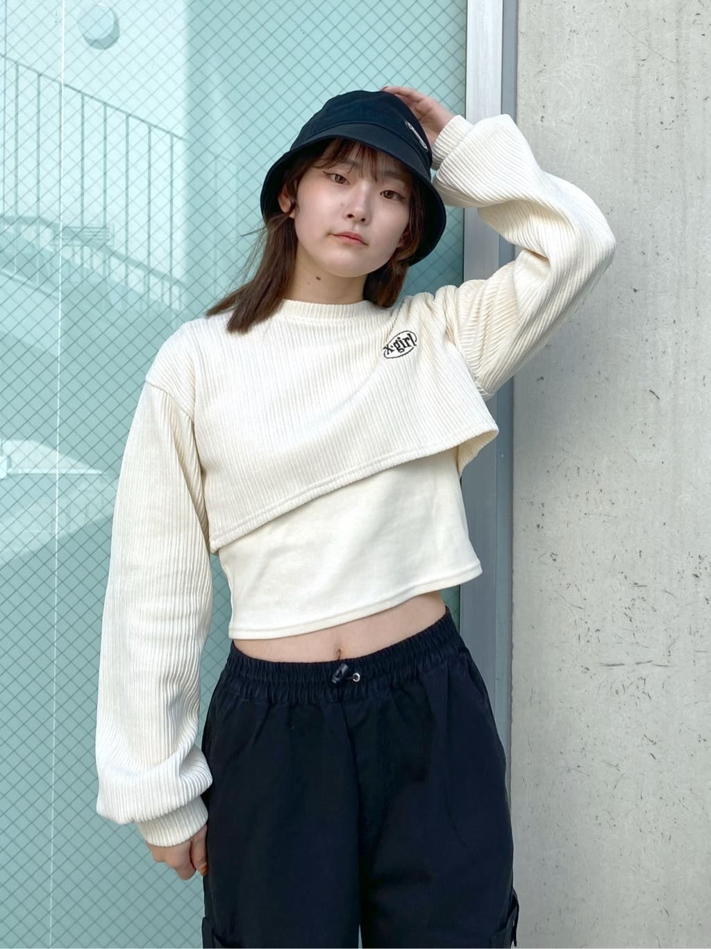 X-girlのSLANTED OVAL LOGO 2P LAYERED TOP トップス X-girlを使った