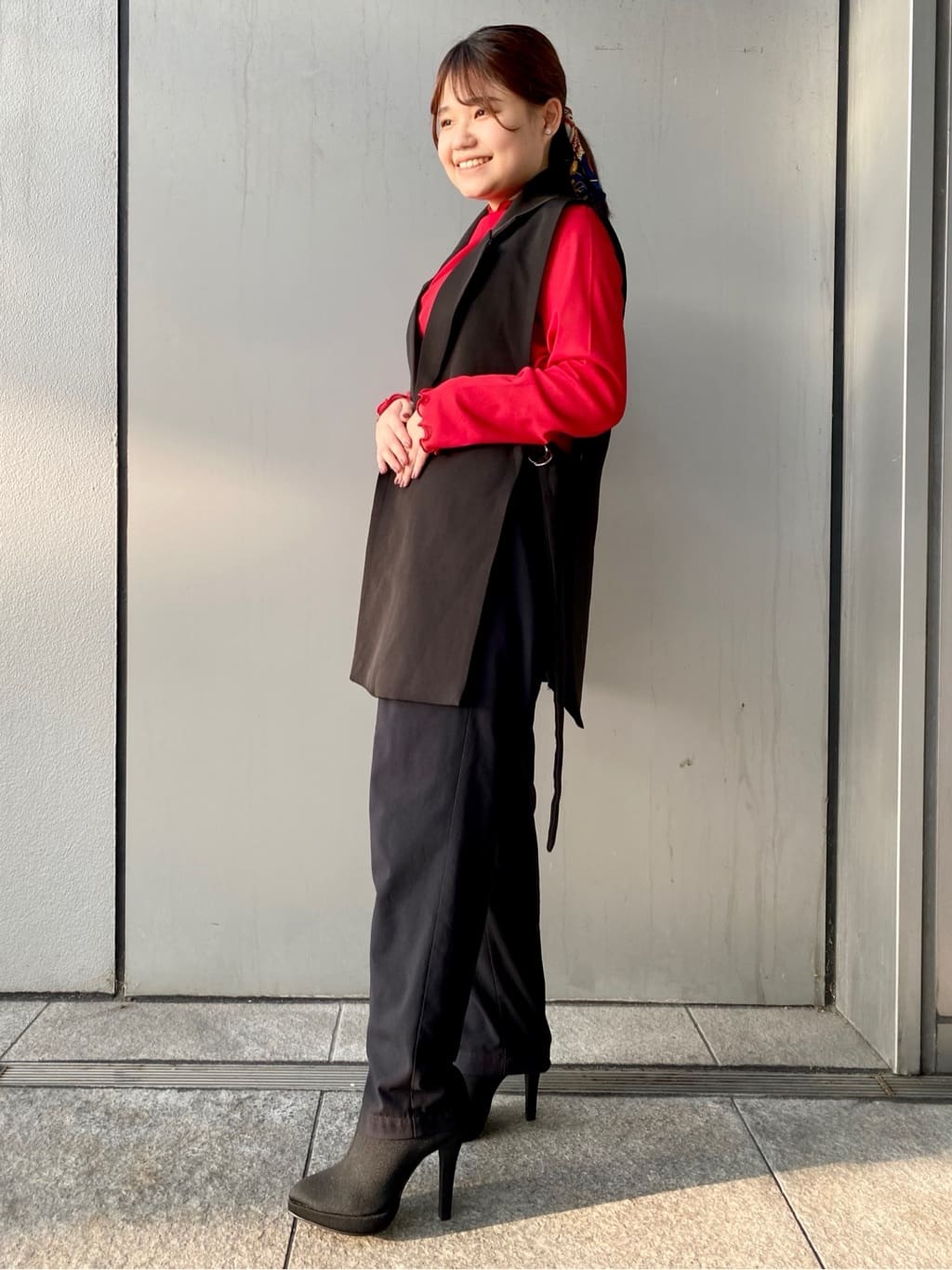 ESPERANZAのアーモンドトゥヒールストレッチニットショートブーツを使ったコーディネートを紹介します。｜Rakuten Fashion(楽天ファッション／旧楽天ブランドアベニュー)3292794