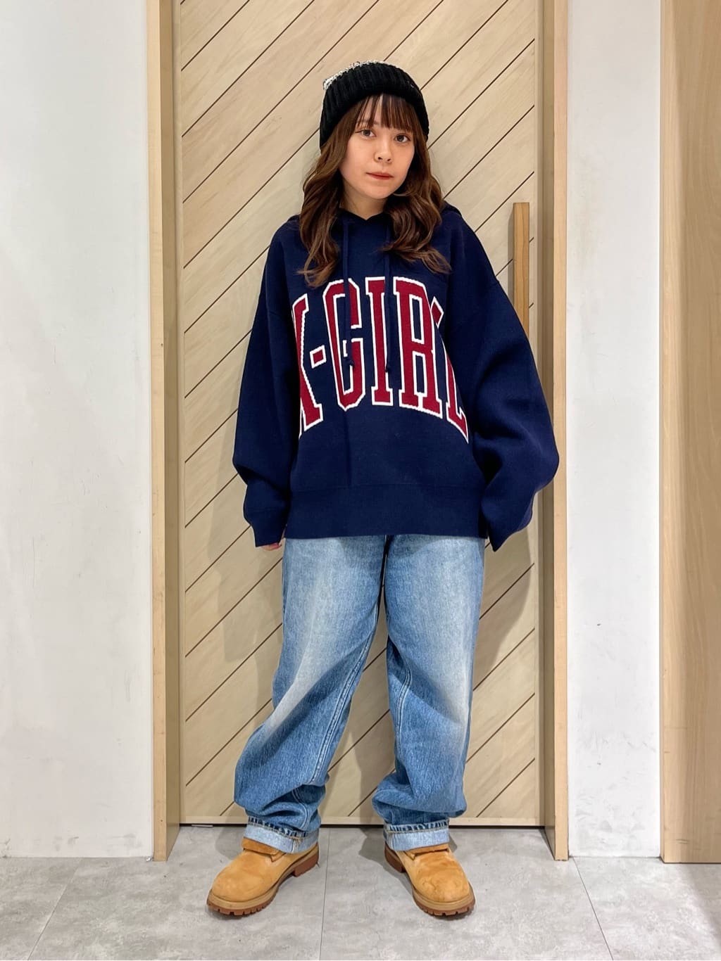 X-girlのCOLLEGE LOGO KNIT HOODIE パーカー X-girlを使った