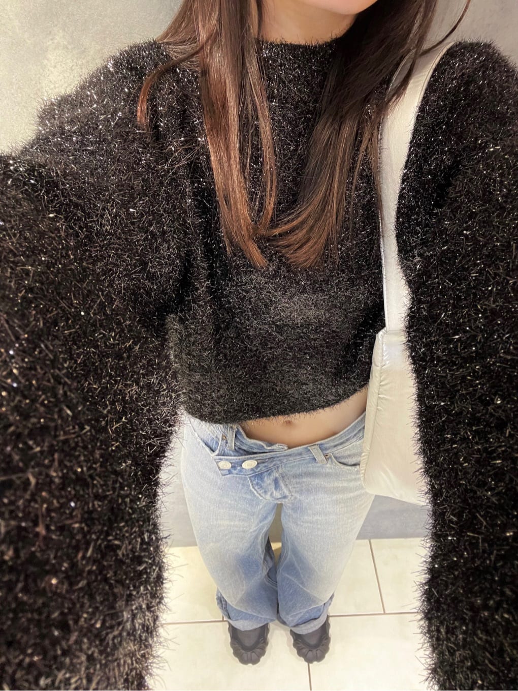 moussyのGLITTER CROPPED セーターを使ったコーディネート | Rakuten