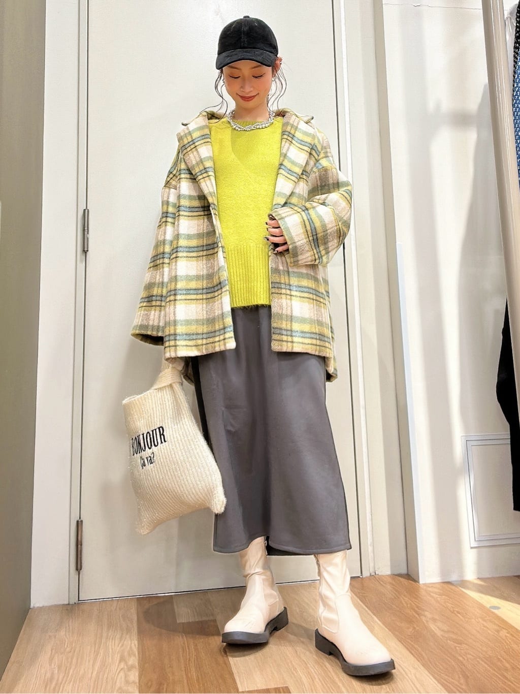 Green ParksのELENCARE DUE シャギーチェックミドルコート 23AW