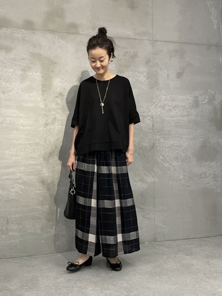 ❤︎ビアズリー❤︎ リネンチェックコンビカットソー　ブラック BEARDSLEY（ビアズリー）の「リネンチェックコンビカットソー（T