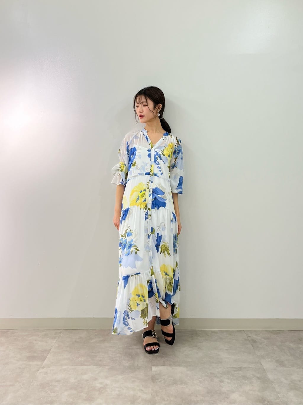 【美品】グレースコンチネンタル ビッグボタニカルシャツワンピース36イエロー ビッグボタニカルシャツワンピース