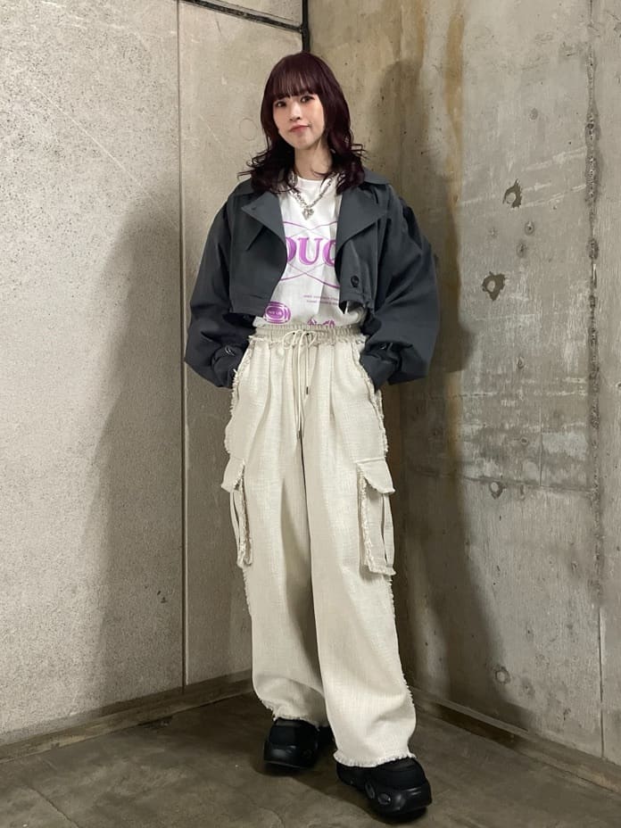 SLYのCROP VOLUME TRENCH ジャケットを使ったコーディネート | Rakuten