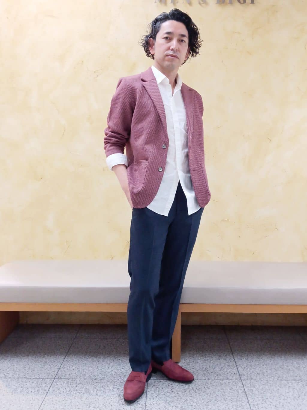 MEN'S BIGIのメッシュツイルニットジャケットを使ったコーディネートを紹介します。｜Rakuten Fashion(楽天ファッション／旧楽天ブランドアベニュー)3649860