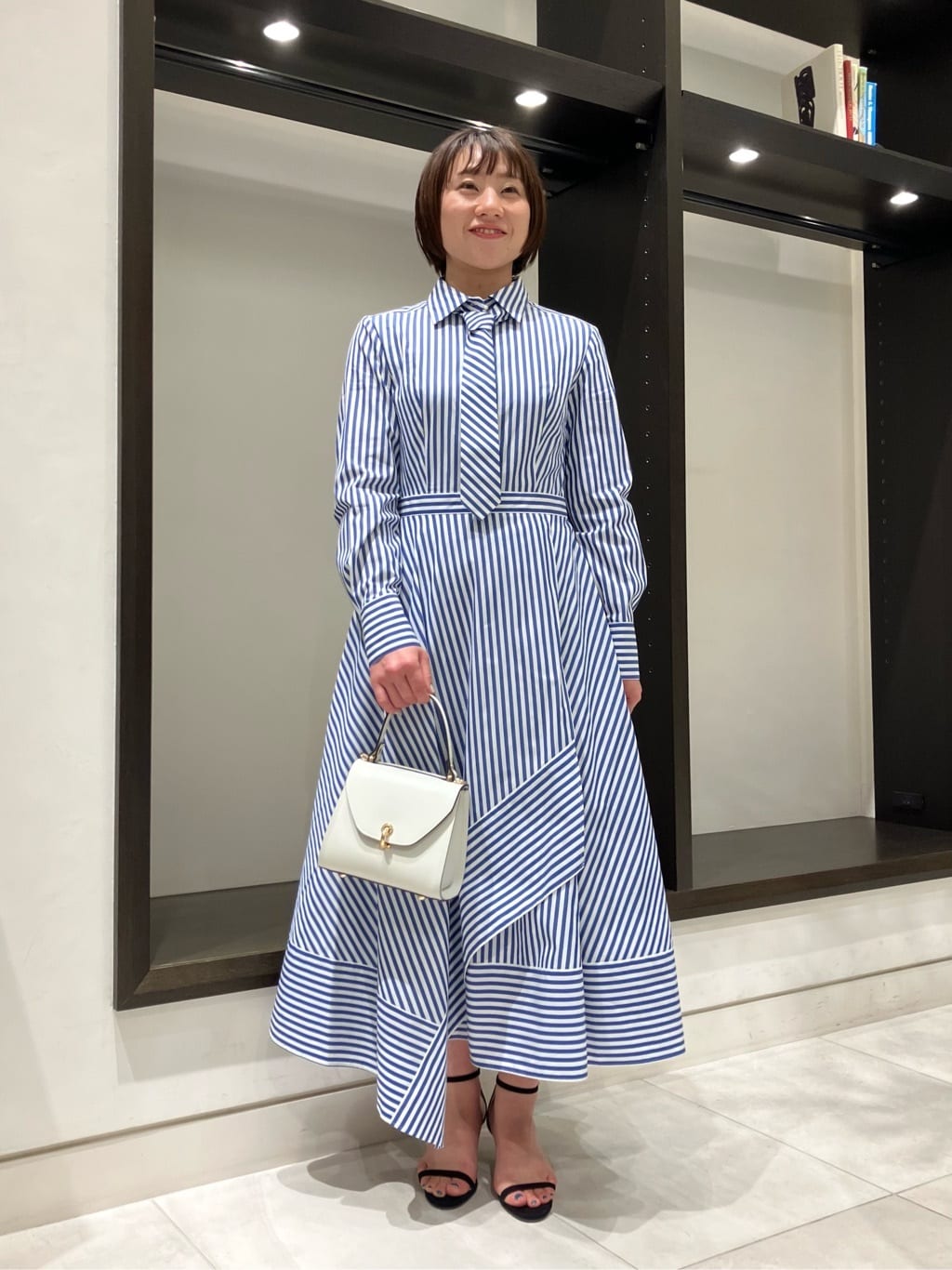 allureville ストライプアシメフレアシャツワンピース