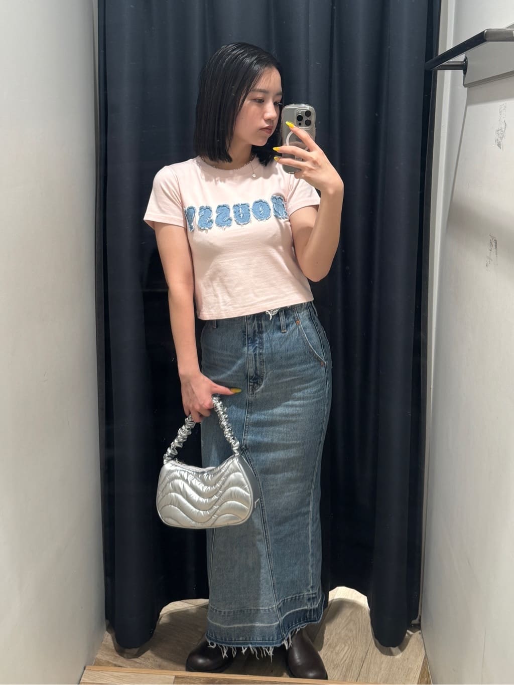 moussyのMERMAID DENIM LONG SKIRTを使ったコーディネート | Rakuten  