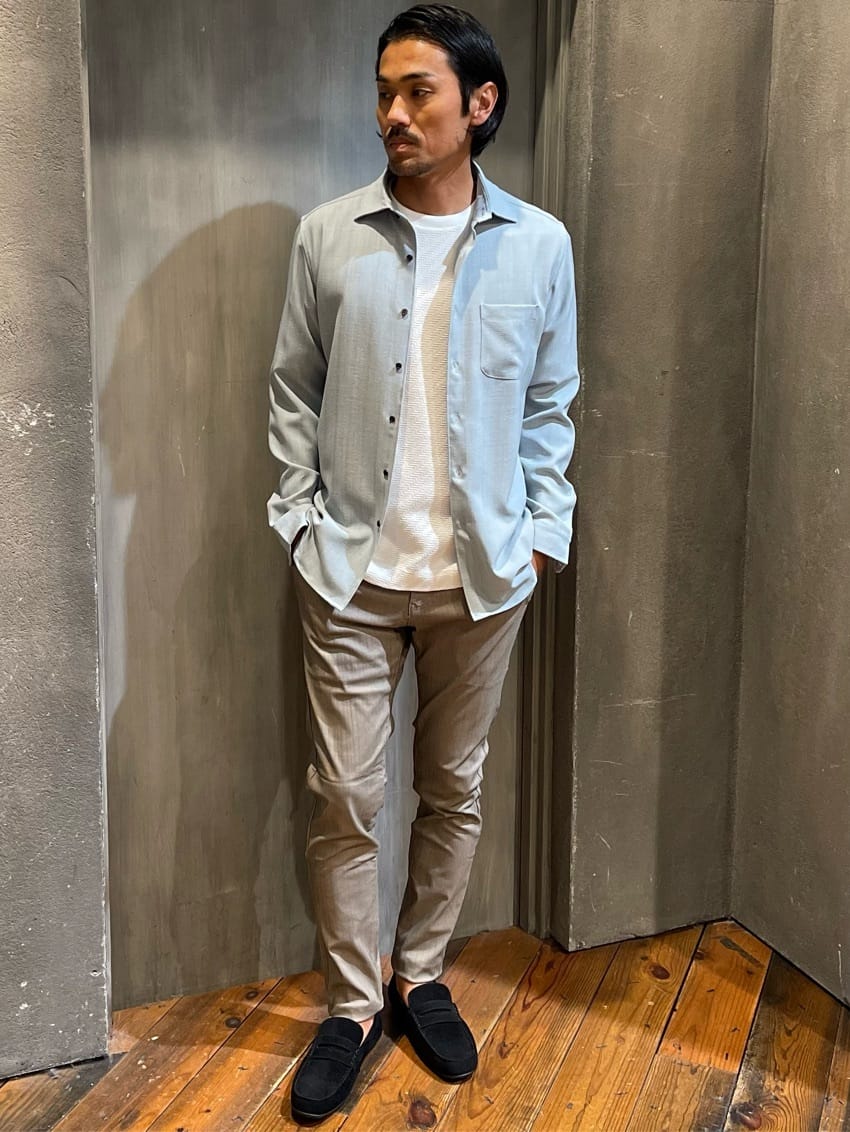 MEN'S BIGIのストレッチカチオンワイドカラーシャツを使ったコーディネートを紹介します。｜Rakuten Fashion(楽天ファッション／旧楽天ブランドアベニュー)3872491