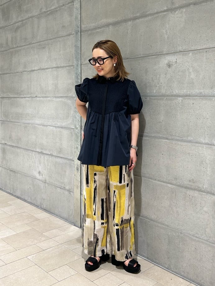 ユナイテッドアローズ エンブロイダリーコンビショートスリーブブラウス