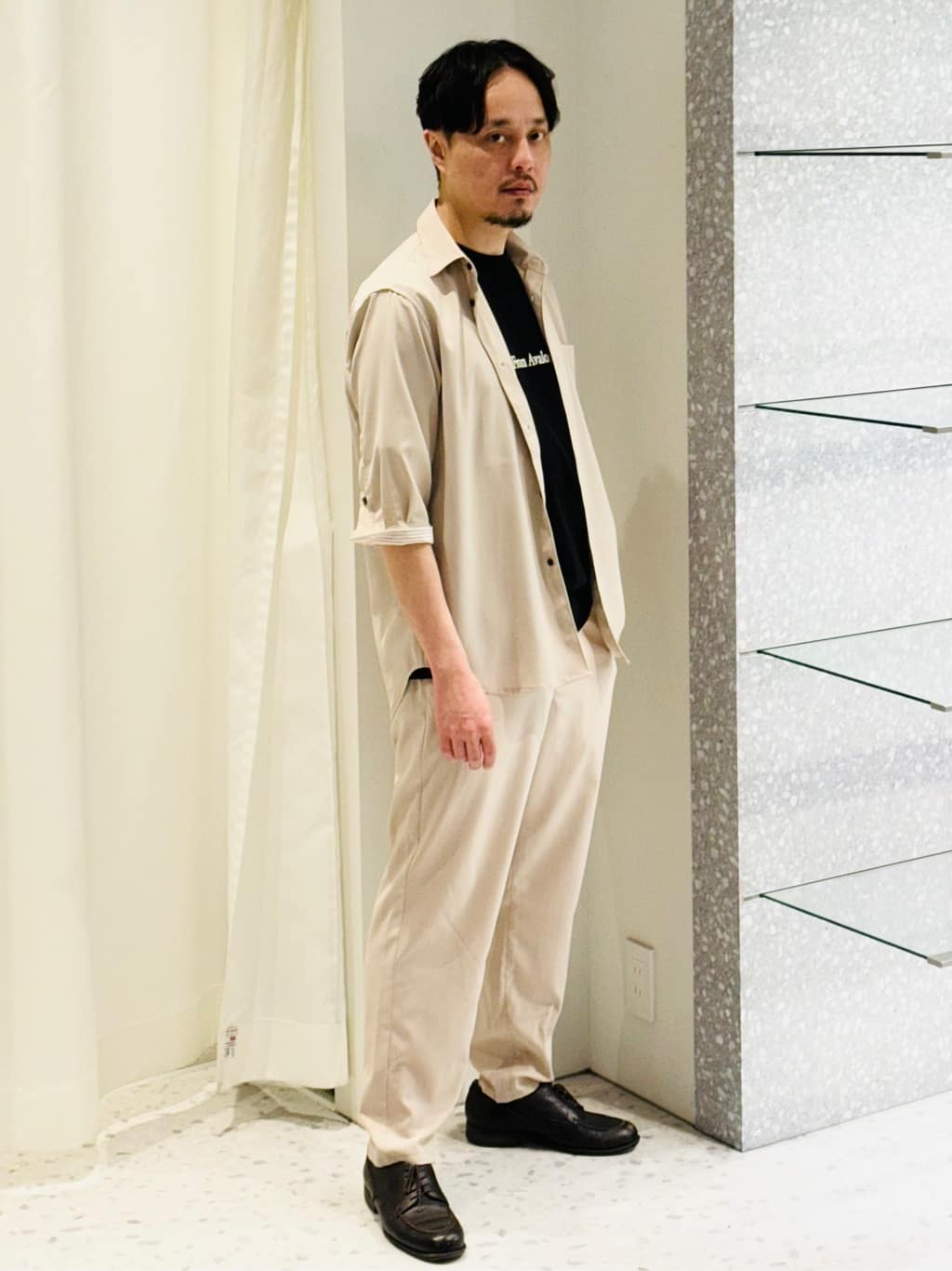 MEN'S BIGIのストレッチカチオン七分袖シャツを使ったコーディネートを紹介します。｜Rakuten Fashion(楽天ファッション／旧楽天ブランドアベニュー)3916638