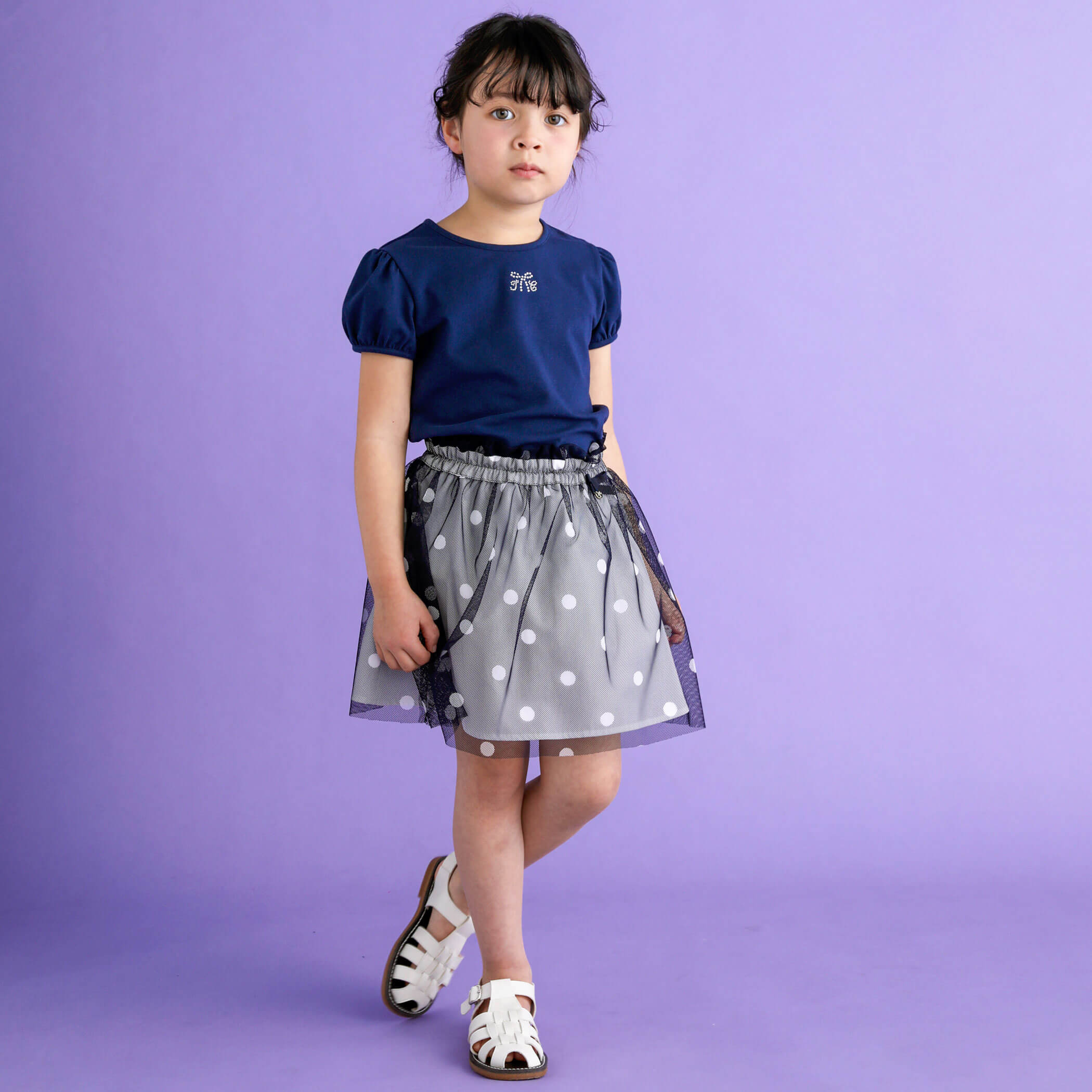 BEBE ONLINE STOREの【日本製】ドットチュールニットスカート(100~140cm)を使ったコーディネートを紹介します。｜Rakuten Fashion(楽天ファッション／旧楽天ブランドアベニュー)3950173