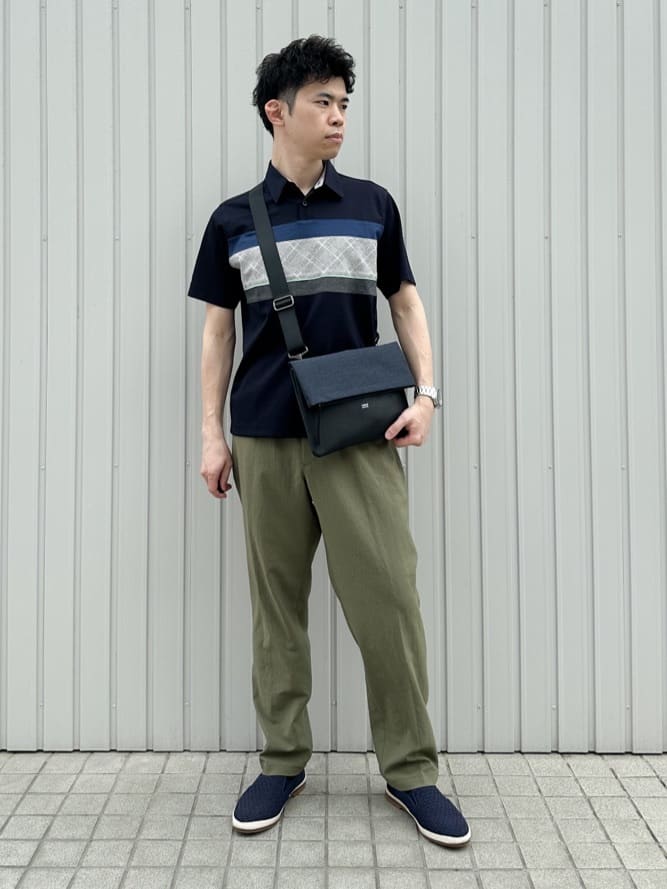 TAKEO KIKUCHIのファブリックパネル切替 ポロシャツを使ったコーディネートを紹介します。｜Rakuten Fashion(楽天ファッション／旧楽天ブランドアベニュー)4011333