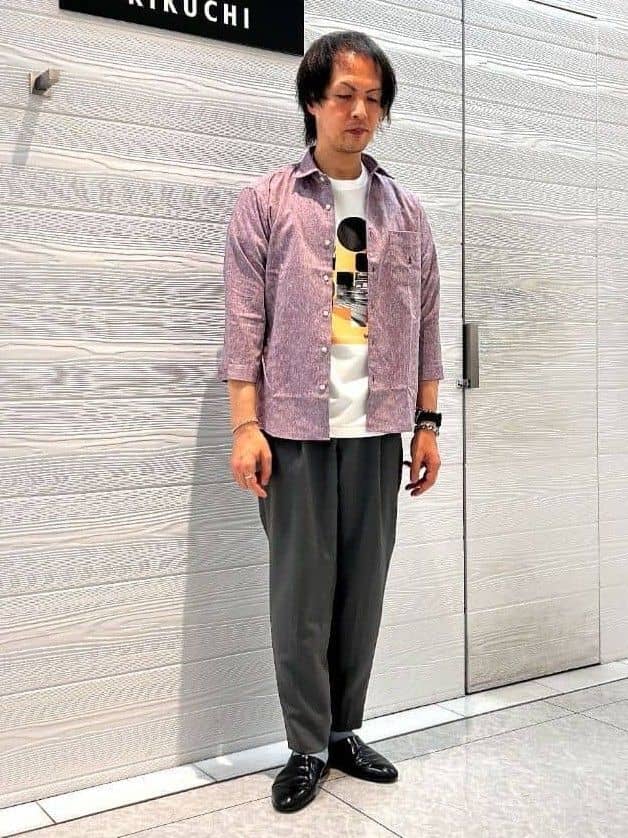 TAKEO KIKUCHIの【7分袖/軽羽織】ハイブリッド リネンシャツを使ったコーディネートを紹介します。｜Rakuten Fashion(楽天ファッション／旧楽天ブランドアベニュー)4067335