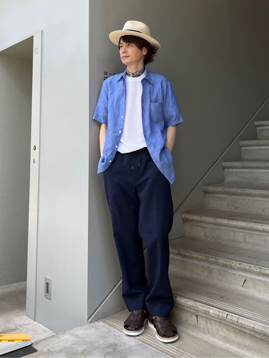 TAKEO KIKUCHIの【THE FLAGSHIP】ALBINI リネン半袖シャツを使ったコーディネートを紹介します。｜Rakuten Fashion(楽天ファッション／旧楽天ブランドアベニュー)4081735