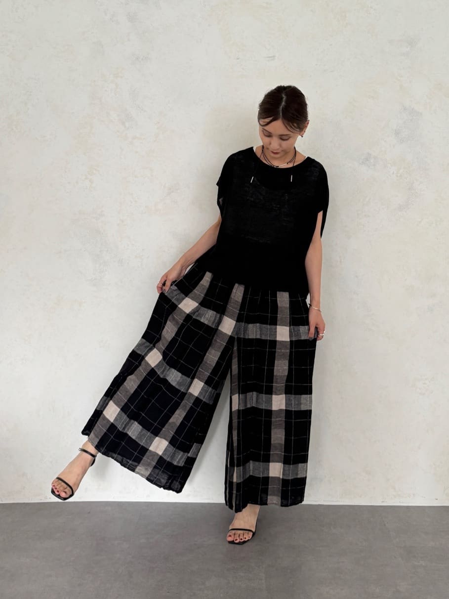 ビアズリー リネンチェックパンツ