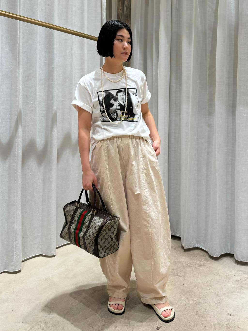 Curensology コットンリネンドロストパンツグレー