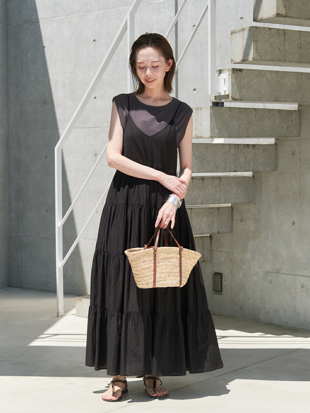 SLOBE IENAのティアードキャミワンピースを使ったコーディネート 