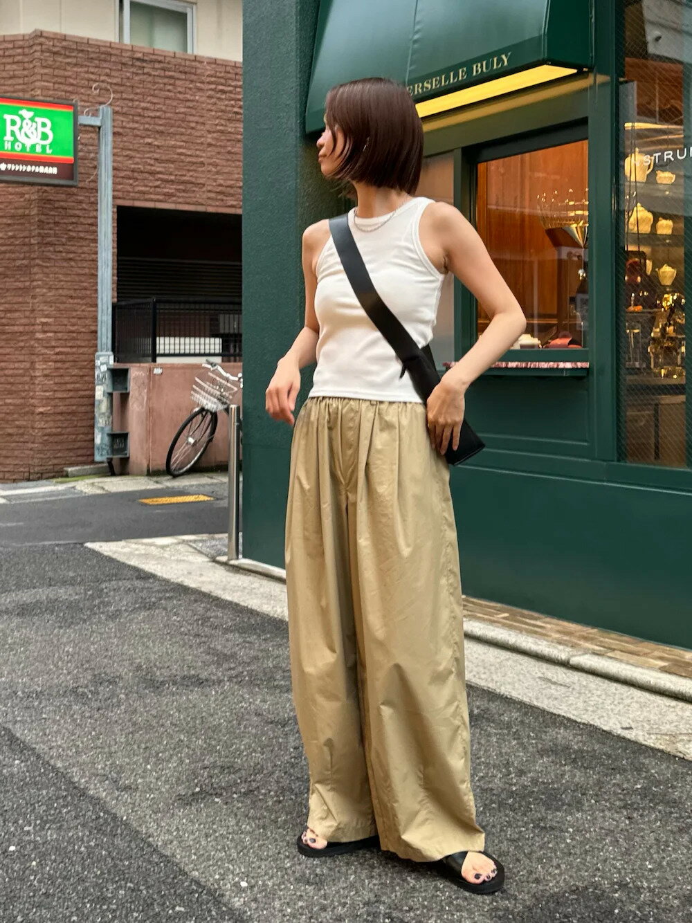 CANAL JEANのEl mar(エルマール) コットンギャザーワイドパンツを使っ  