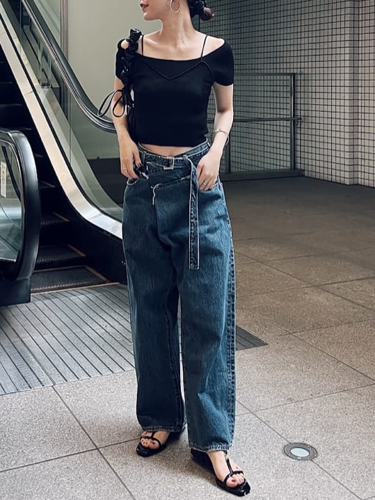 moussyのFOLD WAIST WIDE STRAIGHTを使ったコーディネート | Rakuten 