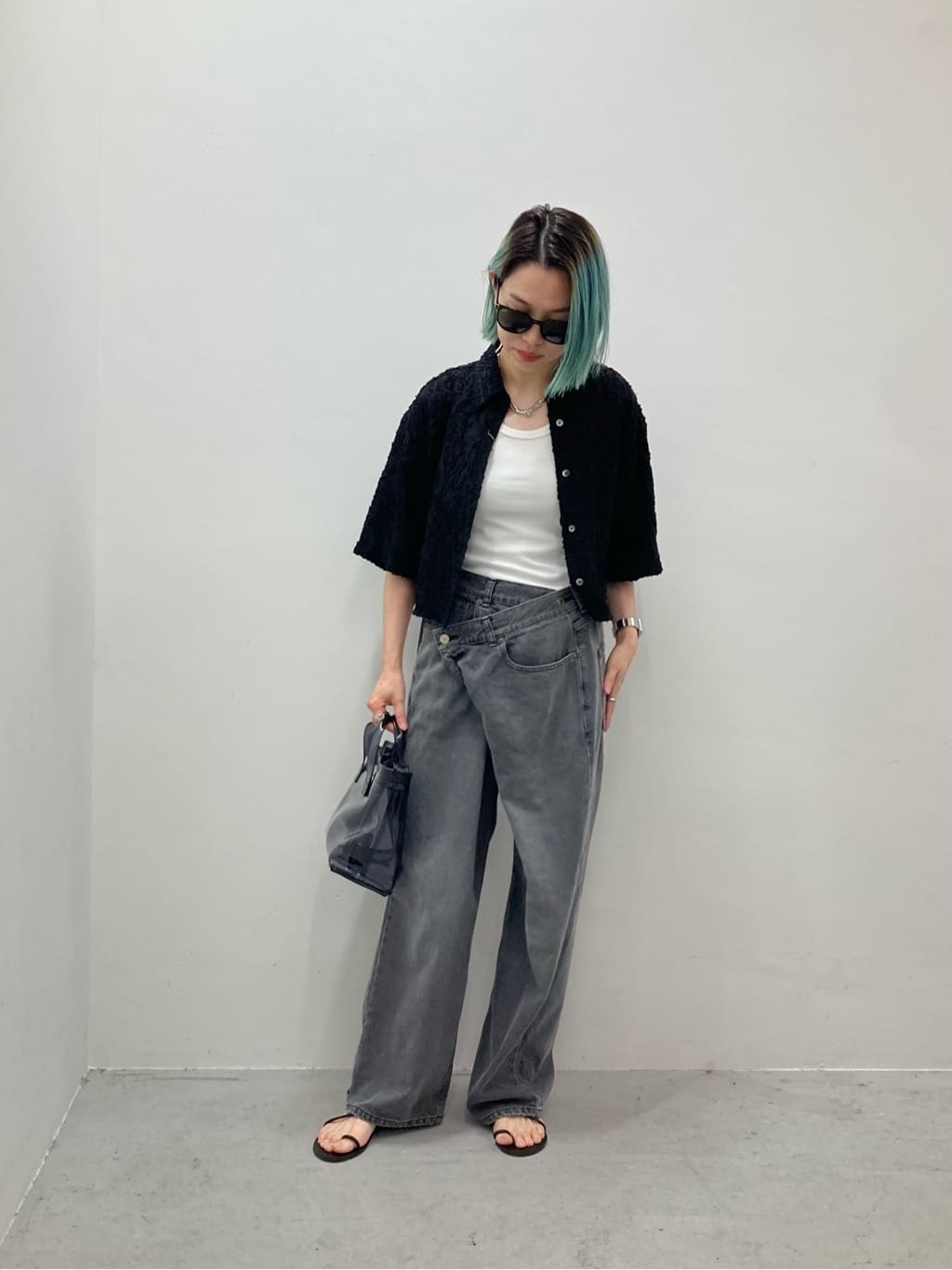 Beauty&youth ダメージラップワイドデニムブラックS 