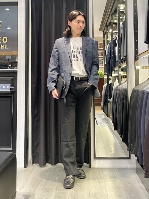 TAKEO KIKUCHIの【抗菌防臭】COOL DOTS(R)ドビープリント ジャケットを使ったコーディネートを紹介します。｜Rakuten Fashion(楽天ファッション／旧楽天ブランドアベニュー)4376805