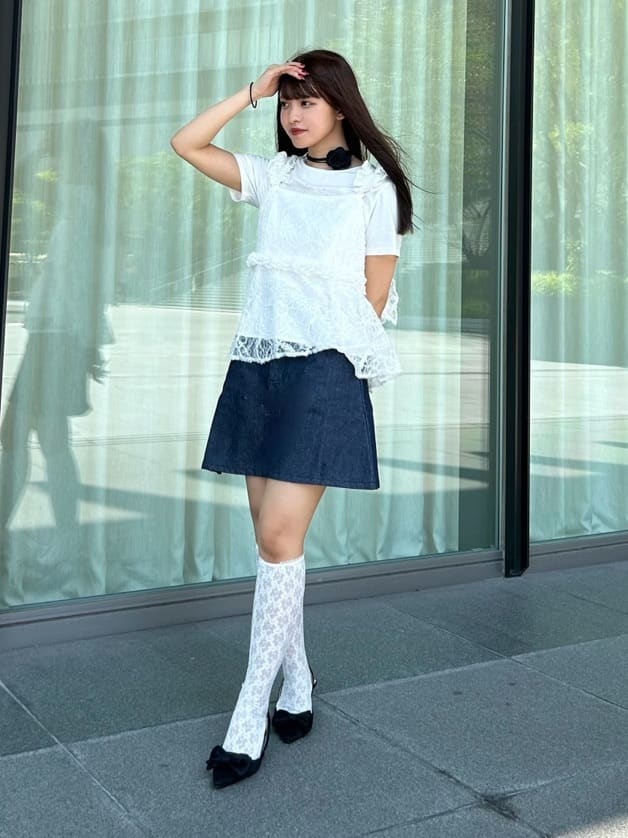 REDYAZELのデニムライクAラインミニスカートを使ったコーディネートを紹介します。｜Rakuten Fashion(楽天ファッション／旧楽天ブランドアベニュー)4396208