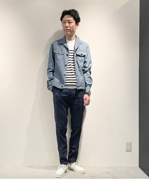 BEAMS OUTLETのJOHN SMEDLEY / 30ゲージ コットンボーダー クルーネック ニットを使ったコーディネートを紹介します。｜Rakuten Fashion(楽天ファッション／旧楽天ブランドアベニュー)4444613