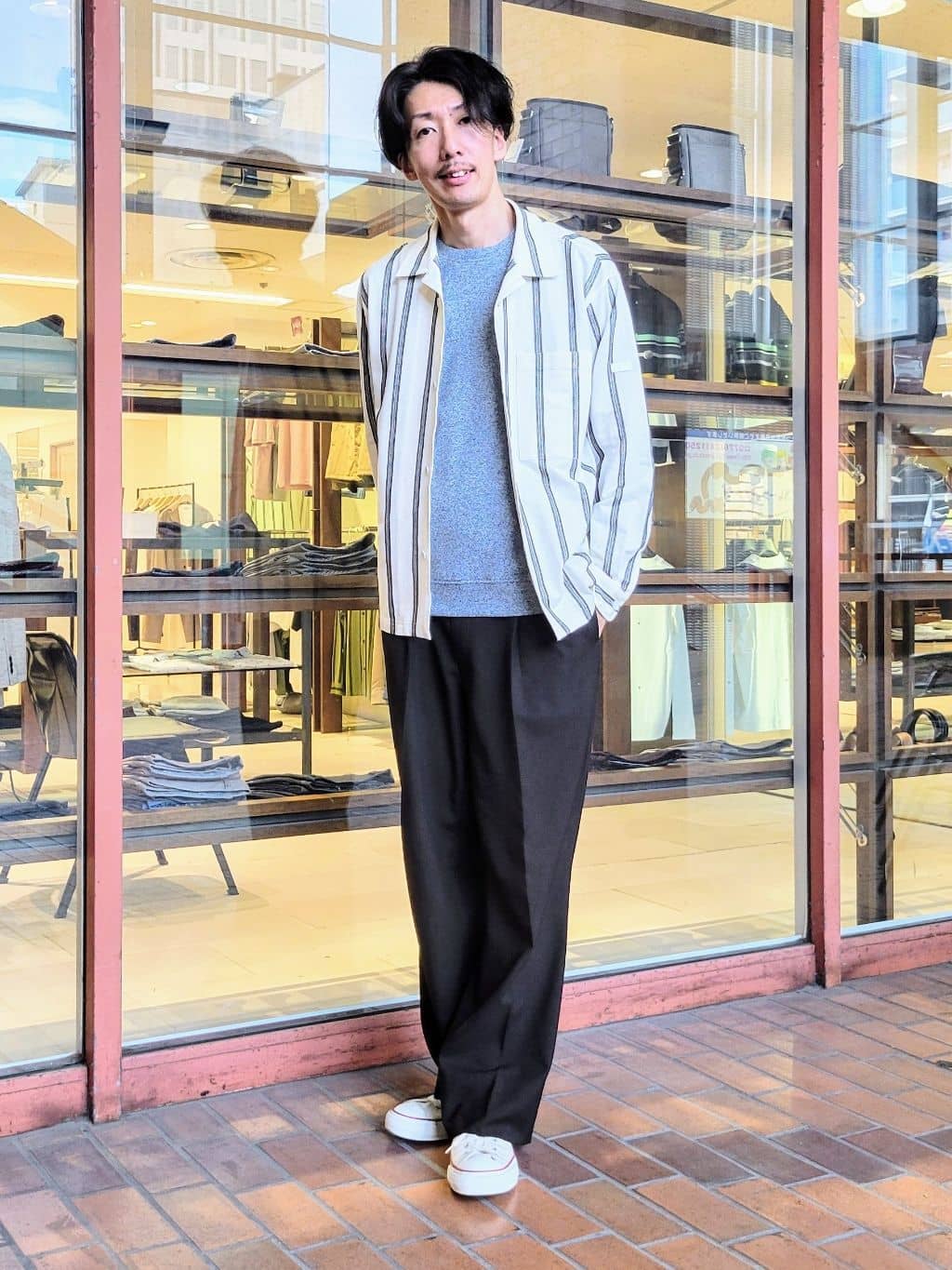 TAKEO KIKUCHIのカラミ ストライプ ジャージー シャツを使ったコーディネートを紹介します。｜Rakuten Fashion(楽天ファッション／旧楽天ブランドアベニュー)4514511
