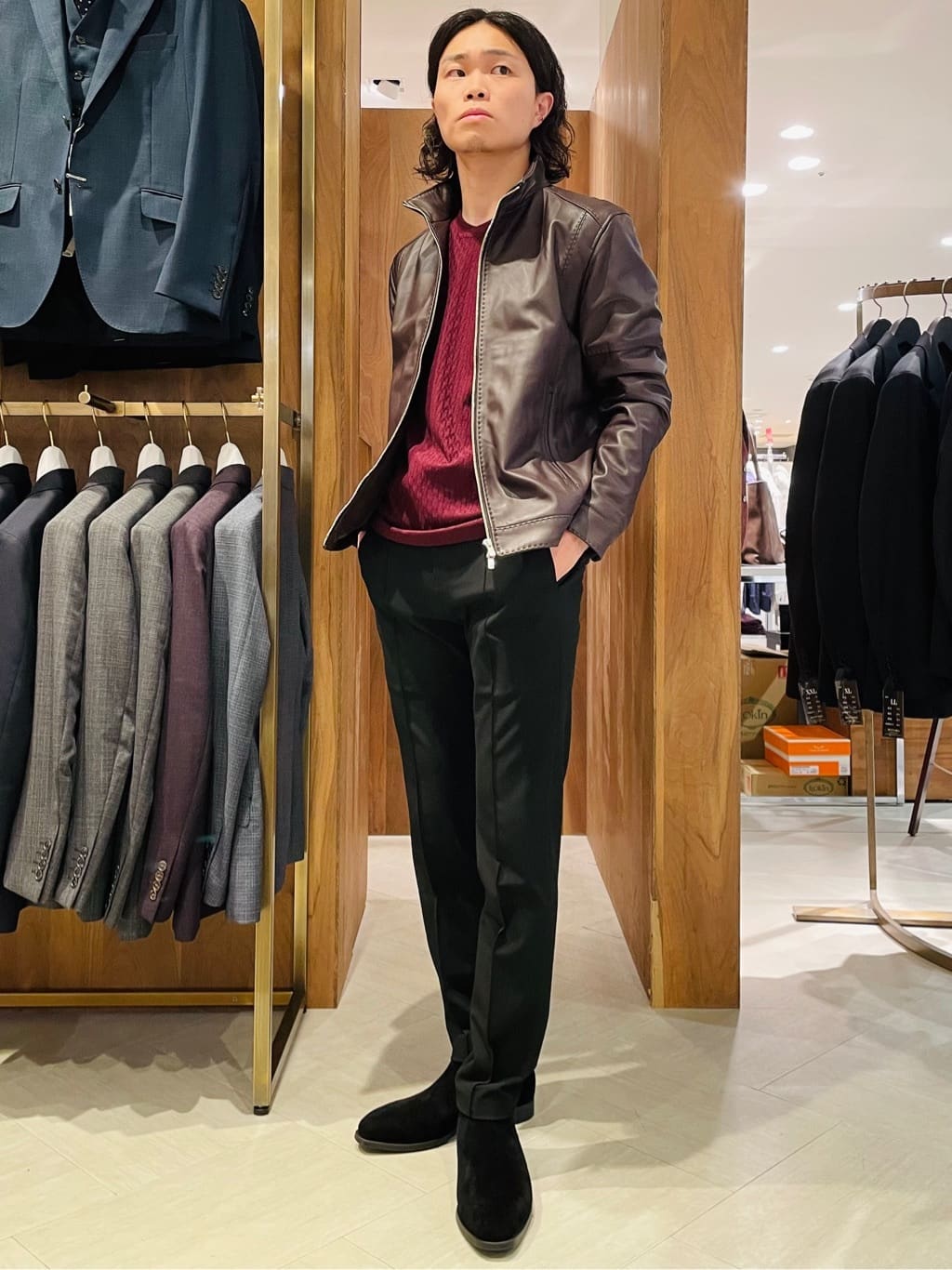 MEN'S BIGI | スタンドカラーシングルライダース レザージャケット