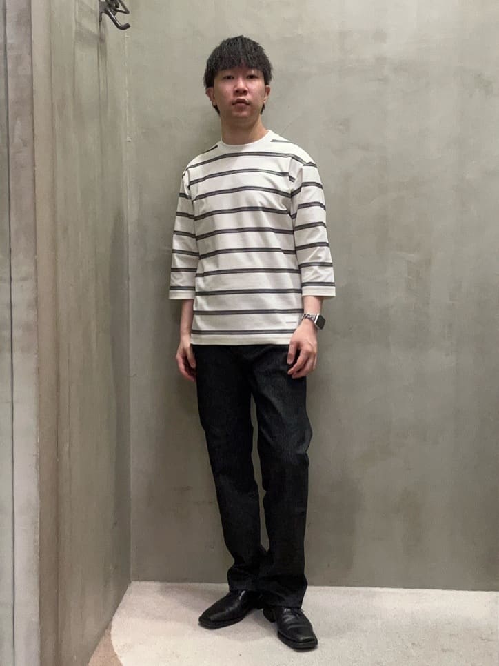 TAKEO KIKUCHIの【7分袖/Made in JAPAN】カラミ ボーダーカットソーを使ったコーディネートを紹介します。｜Rakuten Fashion(楽天ファッション／旧楽天ブランドアベニュー)4553382