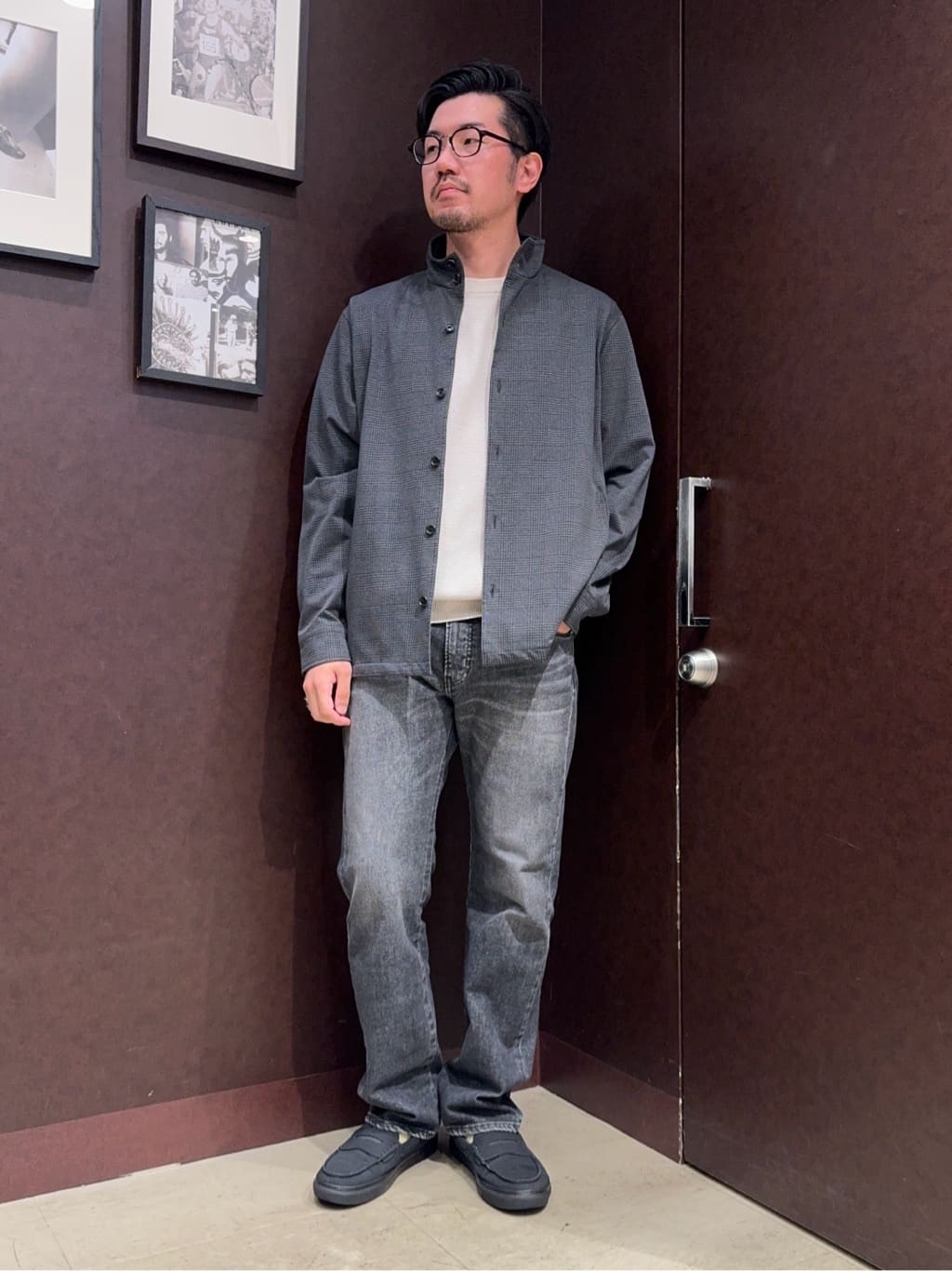 TAKEO KIKUCHIの【marudeorie】スタンドカラー グレンチェック シャツブルゾンを使ったコーディネートを紹介します。｜Rakuten Fashion(楽天ファッション／旧楽天ブランドアベニュー)4560120