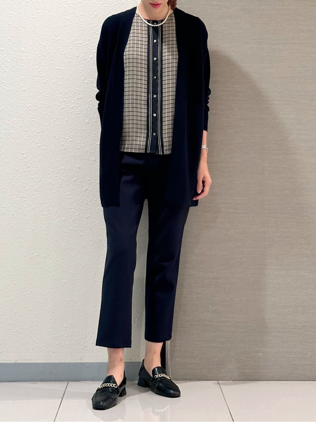 NEWYORKERのチェックパネルプリント 8分袖ノーカラーブラウスを使ったコーディネートを紹介します。｜Rakuten Fashion(楽天ファッション／旧楽天ブランドアベニュー)4617580
